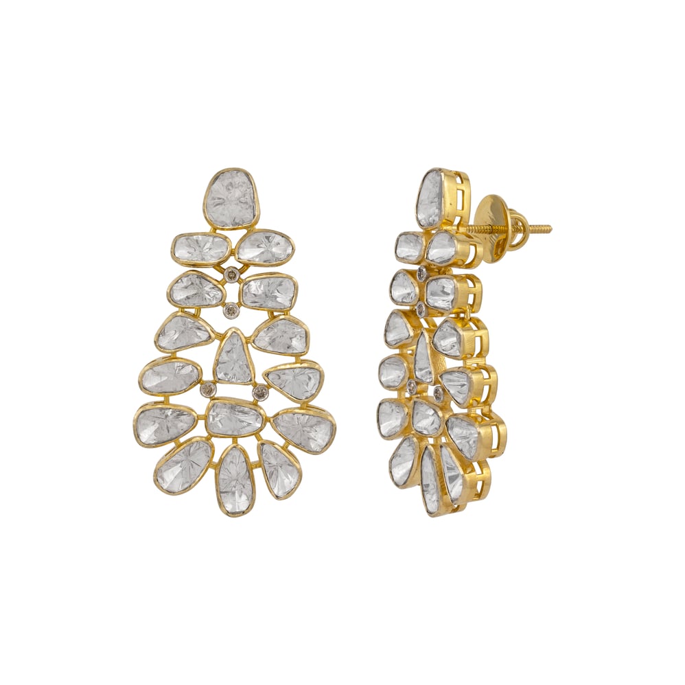 Unshaped Polki Cascading Cluster Earrings